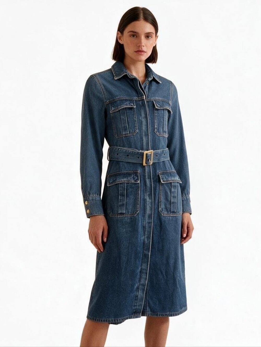 Bardot Martel Denim Utility Shirt Dress Belted Trench Blue Size 4